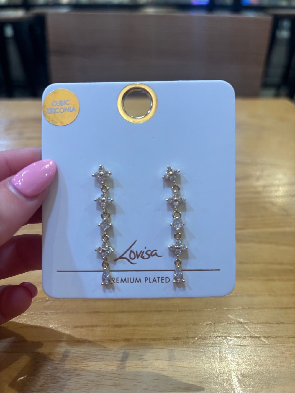 Gold Cubic Zirconia Drop Earrings - White Stones BRAND NEW
